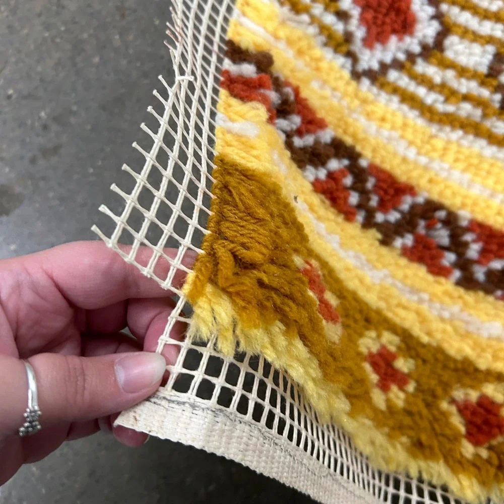 Vintage Yarn Art Tapestry Rug Western South West Stripes Bath Rug
